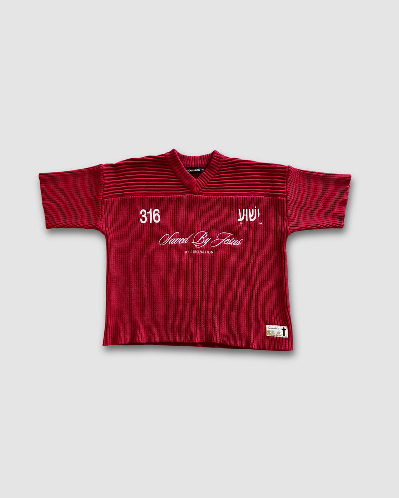 "SAVED BY JESUS" - MAROON KNIT JERSEY (PRE-ORDER)