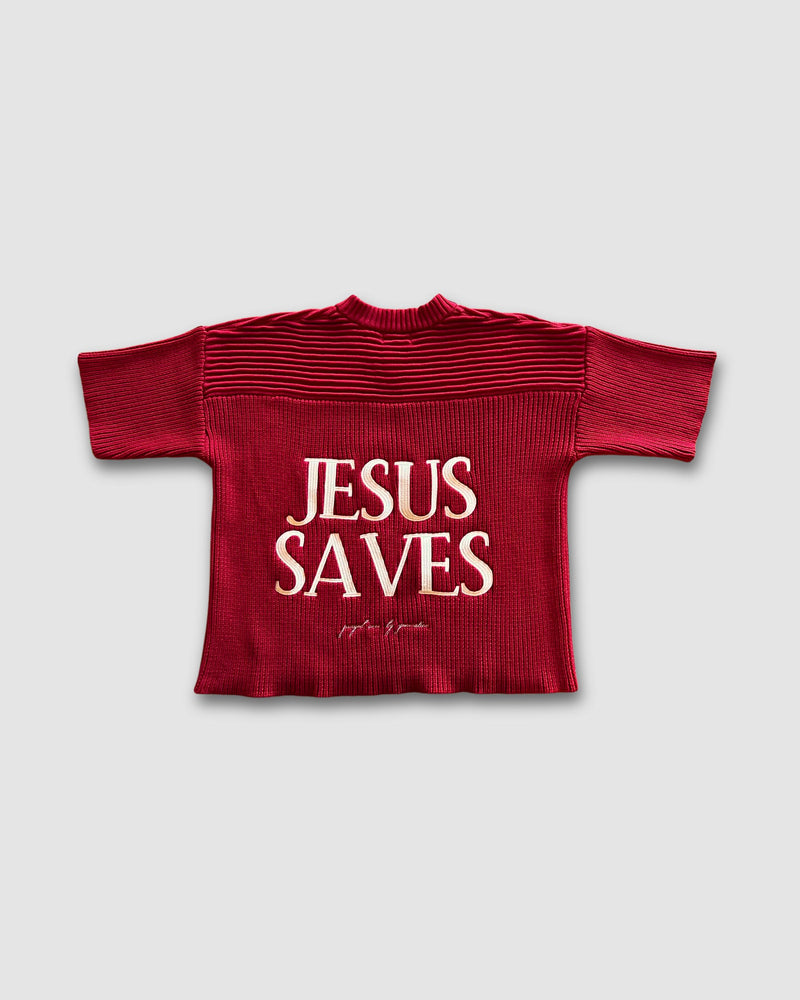 "SAVED BY JESUS" - MAROON KNIT JERSEY (PRE-ORDER)