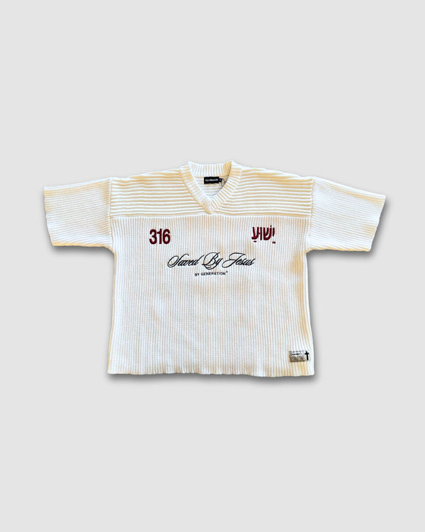 "SAVED BY JESUS" - IVORY KNIT JERSEY (PRE-ORDER)